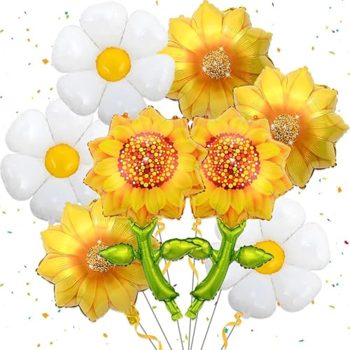Gleemix Gänseblümchen Deko Luftballons Set, 8 Stück Folienballon Blume | Gänseblümchen Ballon, Sonnenblume Deko Luftballon, Luftballons Blumen für Geburtstag Party Deko