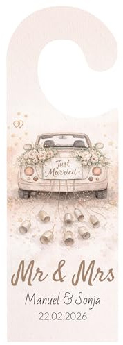 Personalisierter Hochzeit Türanhänger Holz – Just Married Türschild Hochzeit personalisiert mit Namen & Datum – Hochzeitsdeko Türanhänger für Brautpaar – Hochzeitsgeschenk Mr & Mrs (Mr & Mrs Auto)