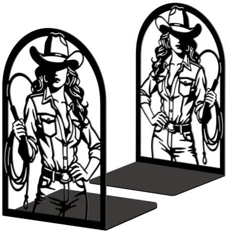 Peacoblue Buchstützen Metall,Cowgirl Buchstütze Dekorativ für Bücher | 1 Paar 5.3x4.3x7.9 schwere Gusseisen Buchhalter, Stabile Buchstopper für Bücherregal, Schreibtisch, Büro und Wohnraum