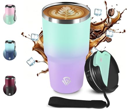 Termo Cafe para Llevar 600ml 20oz, Taza de Café Reutilizables, Botella Agua Acero Inoxidable, Vaso Termico Antigoteo, Taza Aislante Hermética al Vacío con Tapa para Viaje, Gimnasio, Oficina, Correr