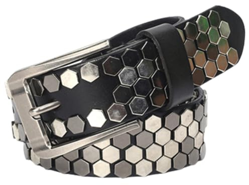 Moderna Läderbälten Med Nitar Design Med Metallnitar Punkrockstil Justerbart Spänne Med Tappar Fritidsbälte(125cm/waist:43, Black)
