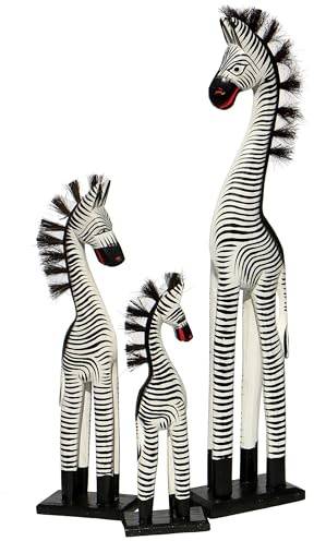 Wogeka - 3 Zebras - Set 60-40-30 cm - Handarbeit aus Holz Zebra als Deko für Afrika Fans