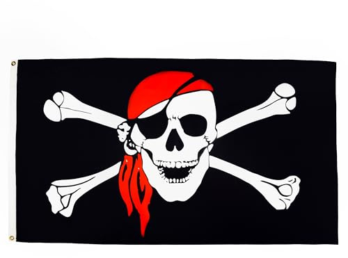 AZ FLAG Drapeau Pirate foulard rouge 90x60 cm Polyester 100D 2 Œillets | Usage intérieur et extérieur Drapeau décoratif corsaire coutures doubles et bords renforcés avec œillets métalliques