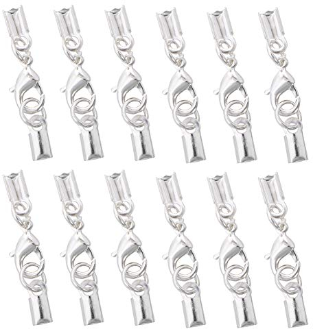 PH PandaHall 1 sac/20pcs Pince de Homard Fermoir avec Embout de Cordon Argent Laon Taille 33x5mm pr Creation de bijoux