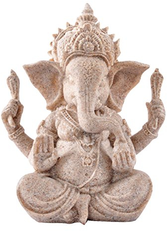 Kitchnexus Ganesha Buddha Statue Kleine Sandstein Skulptur Elefant Statue Buddha Figur als Dekor und Geschenk