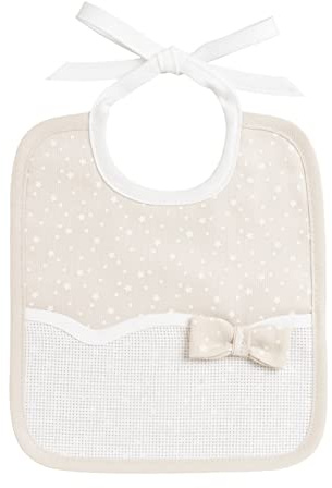 Filet - Babero Suave, Hecho Totalmente De Algodón Suave con Inserto de Tela Aida para Bordar, Ideal para Bebés y Primera Infancia, 100% Made in Italy, Color Beige y Blanco