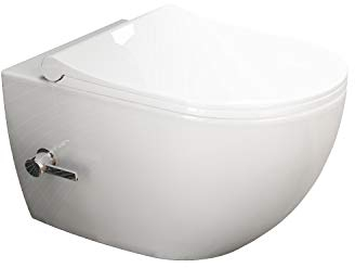 Aqua Bagno - WC Taharet, incluso sedile per WC da doccia, meccanismo Soft Close, WC sospeso con funzione bidet e sciacquone profondo, in ceramica