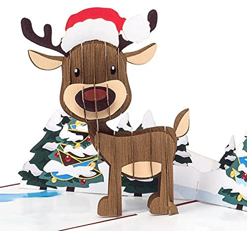 papercrush® Pop-Up Karte Weihnachten Rentier - Lustige 3D Weihnachtskarte als Geldgeschenk für Kinder - Süße Weihnachtsgrußkarte für Mama, Frau oder Freundin - Handgemachtes Popup Weihnachtsbillet