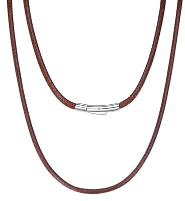 Richsteel 3mm Marrone Catenina Uomo Cordina in Pelle 2mm/3 mm Collana in Cuoio Caucciu Catena Versatile Unisex Semplice Pelle Nera/Marrone con Chiusura a Girello