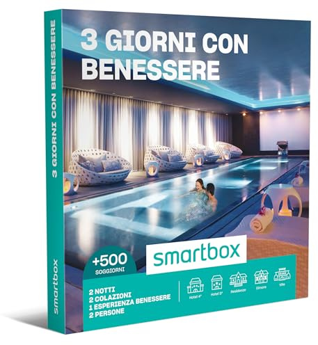 Smartbox - Cofanetto regalo 3 giorni con benessere - Idea regalo per Lui e Lei - 2 notti con colazione e pausa relax per 2 persone