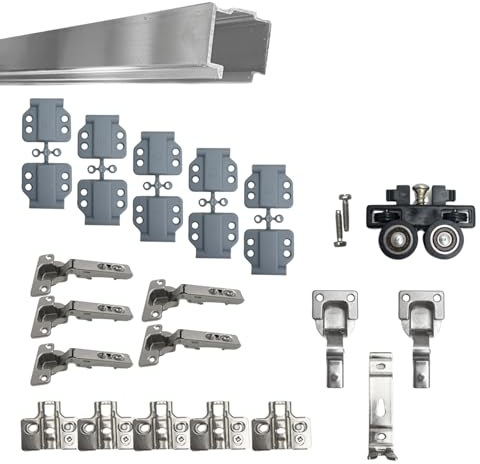 INDAUX Kit de herrajes deslizantes para puerta de muebles, armarios, roperos, plegables, con nueva opción suave de 25 kg (amortadas, 1 puerta)