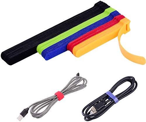 OneLeaf 60 PCS Reusable Cable Ties, Hook and Loop Cable Straps Cord Management, Adjustable Wire Tidy for Home & Office Cable Management, 3 Sizes and 5 Colors