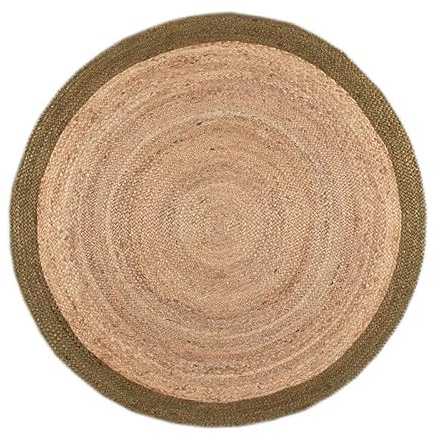 FRAAI | Home & Living Jute Teppich Rund - Fair Natur Grün - Ø 140 cm | Jute - Flachgewebe - Einfarbig - Boho, Ländlich, Modern - Wohnzimmer, Esszimmer, Schlafzimmer