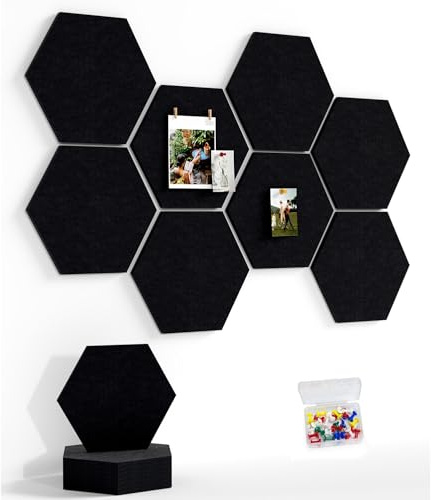 Uoisaiko 30cm Large Felt Hexagon Bulletin Board with 30 Push Pins, Pack of 8 Pin Boards for Home Office Kitchen, Felt Wall Tiles for Photos Memos