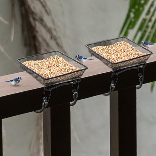 Vogelfutterstation für Balkon, 17,8 x 17,8 x 5,1 cm, kompakte Plattform, Vogelfutterschale mit 4 festen elastischen Seilen, Bodengitter, für Garten, Hinterhof, Wildvögel oder Eichhörnchen, 2 Stück