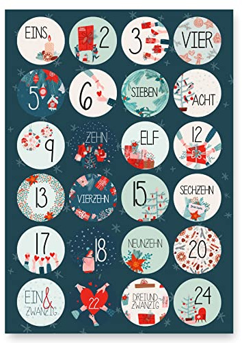Adventskalender Aufkleber (Zahlen 1-24) - Sticker für Kalender zum selber basteln für Weihnachten - Adventskalenderzahlen Etiketten selbstklebend - Zahlenaufkleber - Nummern für Papiertüten - Rund