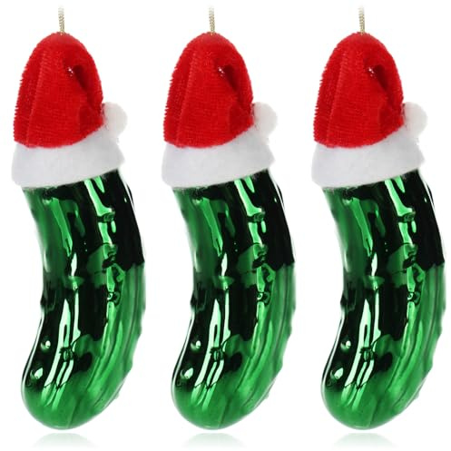 com-four® 3X Glas Christbaumschmuck als Gurke 11 cm, Weihnachtsgurke | Weihnachtsbaum Anhänger in grün für eine festliche Weihnachtsdekoration