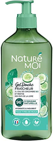 Naturé Moi - Gel Douche Fraicheur - Hydrate et Nourrit - Tous Types De Peaux - Concombre et Menthe Bio - 96 Pour Cent D'Origine Naturelle - Formule - 500 ml