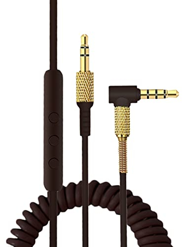 Aiivioll Câble audio de rechange compatible avec casque Marshall Major 1/Major 2/Major 3/Marshall Monitor - Câble d'extension audio stéréo enroulé avec microphone à distance et contrôle du volume