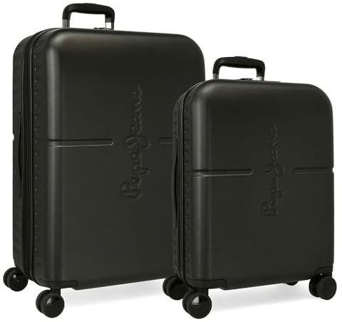 Pepe Jeans Highlight - Set di valigie nere 55/70 cm rigida ABS chiusura TSA integrata 116L 7,54 kg 4 ruote doppie bagaglio a mano