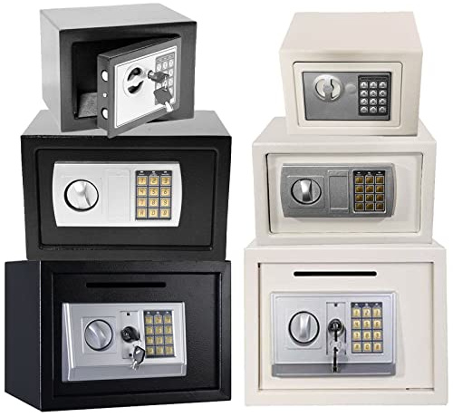 8.5L Black Digital Security Safe Box for Home, Cash Box Safe Fireproof, Electronic Safe Box with Key and Password, Steel Money Storage Safe Protective for Home Hotel, Wall/Surface Mounted