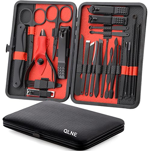 Nail Clippers Sets High Precisio Stainless Steel Nail Cutter Pedicure Kit Nail File Sharp Nail Scissors and Clipper Manicure Pedicure Kit Fingernails & Toenails with Portable cas (Red/Black_25 in 1)
