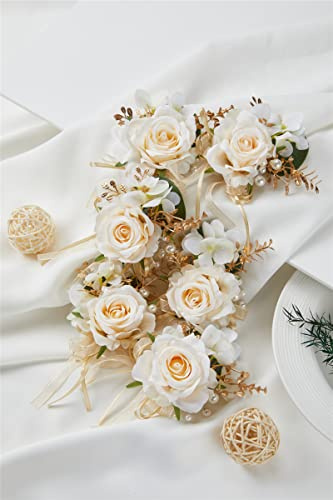 Meldel Champagne Boutonniere for Men Wedding, Set of 6, Groom and Groomsmen Boutonniere for Wedding Ceremony Anniversary Party, Rustic Fall Wedding, Artificial Rose Boutonnieres Prom Suit Decorations