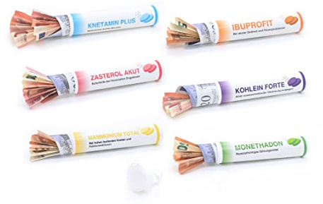 ASVP Shop Geschenk-Tuben für Geld in Medizin Stlye - Satz von 6 - Lustige Tuben für Geldgeschenke - Geld-Gutschein-Verpackung Perfekt für Hochzeiten, Geburtstage und Reisegutscheine
