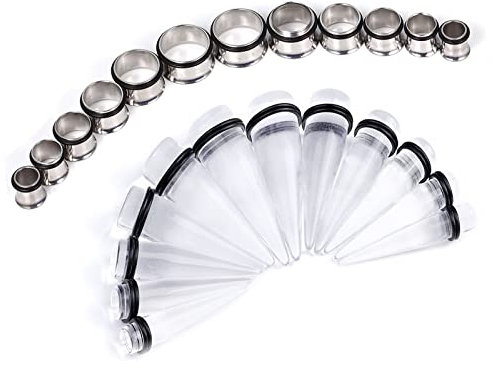 Daesar Ohr Plug 10-20MM, Piercing Tunnel Edelstahl Acryl Weiß Kegelform mit Ring Ohr Expander Set Tunnel Ohrringe