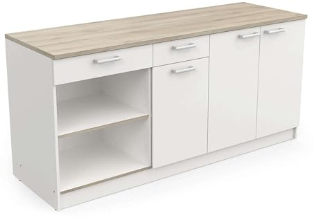 Miroytengo Módulo Inferior Cocina Cooking, Armario Cocina 3 Puertas 2 Cajones Blanco 85x180x60 cm