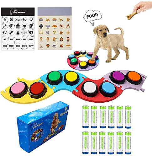 BFYDOAA Sprechknopf-Set für Hunde, 8 Farben, beschreibbare Tasten, 4 Matten, Aufkleber und Batterien, Hundekommando-Summer für Haustierkommunikation und -training