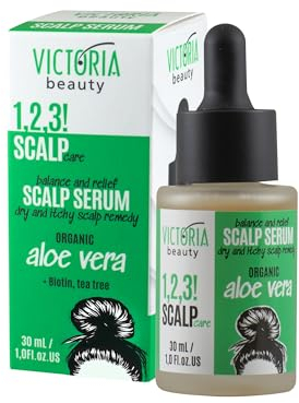 Victoria Beauty Tea Tree Oil Scalp Serum - Moisturiser for Dry, Itchy Scalp with Biotin, Menthol, Aloe Vera, Hyaluronic Acid, 30ml