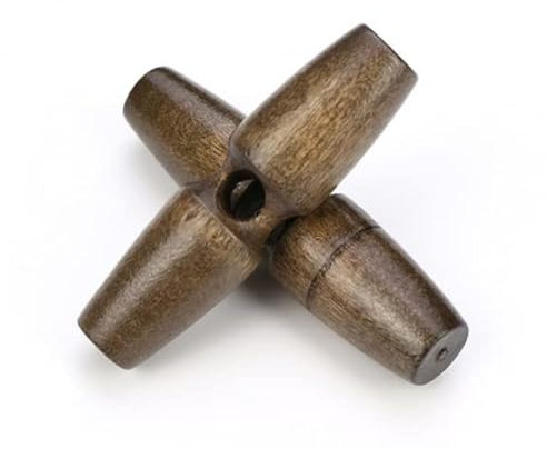 12 Stück Knebelknöpfe dunkles Kaffeebraun 50mm Knebel 1 Loch) länglich zum annähen nähen basteln - Jackenknöpfe Mantelknöpfe