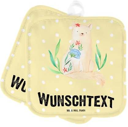 Mr. & Mrs. Panda Personalisierte Topflappen Katze Blumen - Geschenke, Lachen, Träume, Hoffnungsvoll, Topfuntersetzer, mit Namen, Personalisiert, Liebevoll, Set, Namensaufdruck
