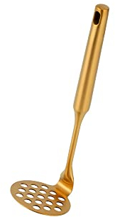 BISDARUN Potato Mashers 304 Stainless Steel(18/8) for Vegetables Fruits Garlic Food Mashers Hand Potato Ricer Metal 1 Piece (20.3 CM Length x 6 CM Width, Gold)