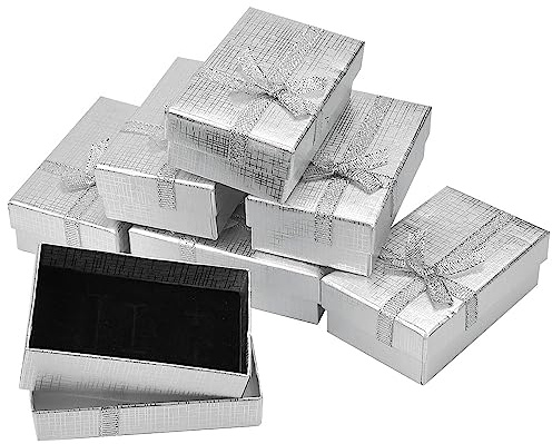 KBNIAN 24 Stück Kraft Pappschachteln mit Schleife Geschenkbox Kraftpapier Schmuckschatulle mit Deckel für Halskette Ring Geschenke Display-8x5x2.8cm | 8x5x2.8cm Schmuckschatulle mit Deckel für Halskette Ring Geschenke Display