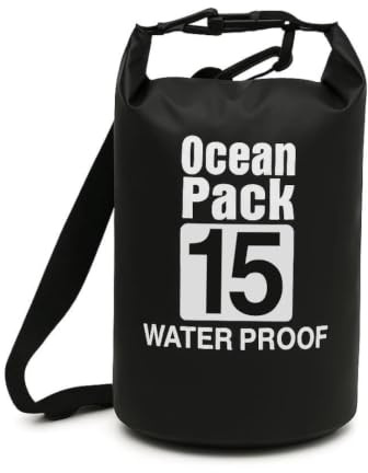 Surtep Ocean Pack Wasserdichter Packsack Dry Bag Tasche mit Schultergurt für SUP Kajak Kanu Boot Angeln Camping, wasserdichte Trockentasche 15L Schwarz
