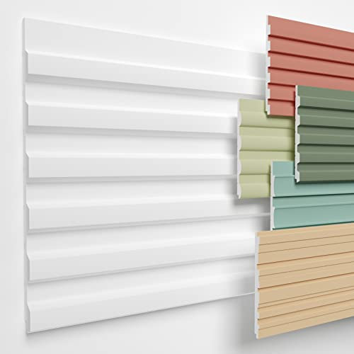 HEXIMO Lamellenwand (1.84 m²) aus XPS - Lamellen Wandpaneele Lamellenverkleidung Akustikpaneele weiß (4 Paneele, HLM-2-01 weiß) Paneele Wandleiste Platten Wand Deko