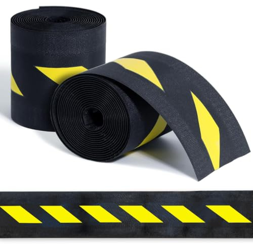 2 Pcs Floor Cord Cover for Office Carpet Wire Cover Under Desk Cable Grip Strip Management Hold Cords in Place for Power Cords Audio Cables Coaxial Cable (3.9” Width X 10’Length) (Black and Yellow)