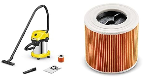 Kärcher Aspirateur Eau et Poussières WD 3 S V-17/4/20, Filtre Cartouche, Sachet Filtre Ouate, 1000 W, Cuve & Filtre Cartouche WD 2 / WD 3 / WD 2200/2250 / 3300 M / 3500 P/A 2003/2004 / 2054 Me