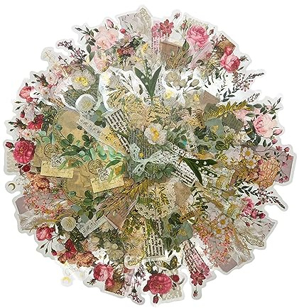ZMLSED Natural Scrapbook Stickers, 60Pcs Rose Green Leaves Decorative Botanical Decal Adhesive Watercolor Aesthetic for Craft Art Bullet Junk Journal Laptop DIY Paper Planner Notebook Collage Album