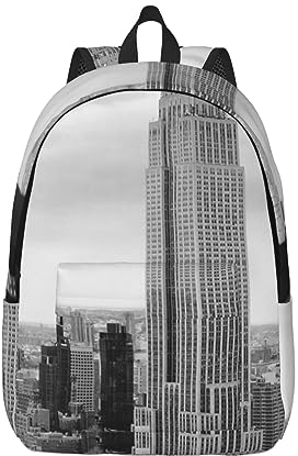 OPSREY New York City Print Canvas Rucksack Casual Daypack Große Kapazität Laptop Tasche Reiserucksack Für Damen Herren, Schwarz , M