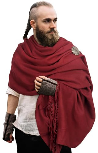 L'VOW Mittelalterlicher halber Schulterumhang mit Wikinger-Brosche, Renaissance, römischer Schal, Umhang für Damen und Herren, Burgunder, Einheitsgröße