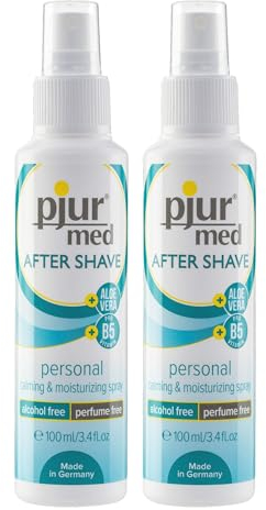 pjur med After-Shave Lot de 2 sprays de soin pour femmes et hommes, avec aloe vera pour un soin doux de la peau, efficace contre les brûlures du rasage, 100 ml
