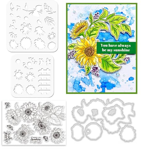 ORIGACH Realistische Frühling Sommer Sonnenblume Stempel und Stanzen und Schichtung Färbung Schablone Bundle für Kartenherstellung Fotoalbum Kunsthandwerk Zubehör