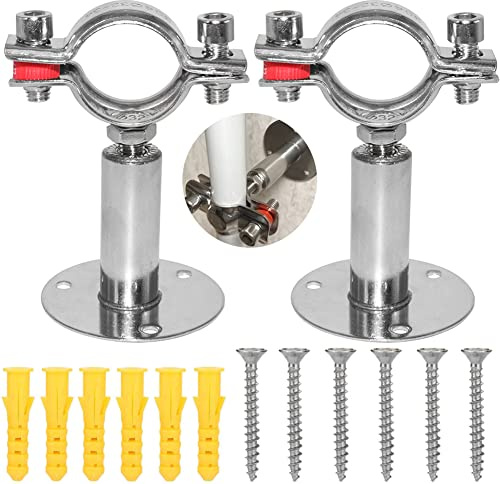 Beduan 1.26 Inch Stainless Steel Pipe Support Wall Ceiling Mount Pipe Strap Clamp Adjustable Pipe Bracket Holder for PVC Metal Water Pipe Tube Fitting (Range 32-34mm/1.26-1.34,Height:100mm-200mm)