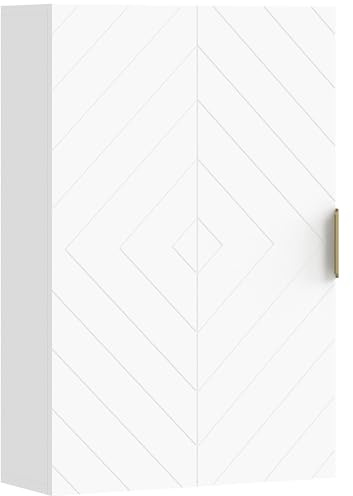 kleankin Armario para Baño de Pared Moderno Mueble para Baño Suspendido con 1 Asa de Acero y Estantes Ajustables para Cocina 40x15x60 cm Blanco