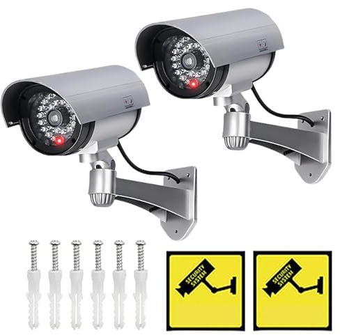 Vegena 2pcs Telecamera Finta, Videocamera Fittizia, Telecamera Di Sicurezza Videocamere Finte Telecamera Fittizia Telecamere Fittizie Con Luce Led Lampeggiante Per Uso Interno O Esterno Argento