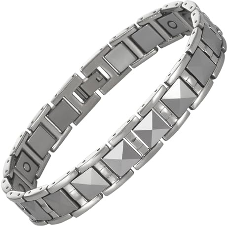 YINOX Supermagnetisches Herrenarmband, Wolframstahl, Magnetisches Armband, Retro-Stil, Stahlfarbe, 21.5 cm, Armband