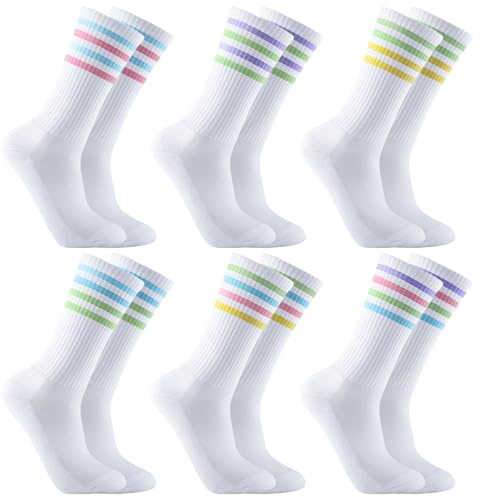 Utensilsto 6 pares de calcetines de tenis para mujer, calcetines de algodón, 36-42, calcetines deportivos transpirables, color blanco, retro